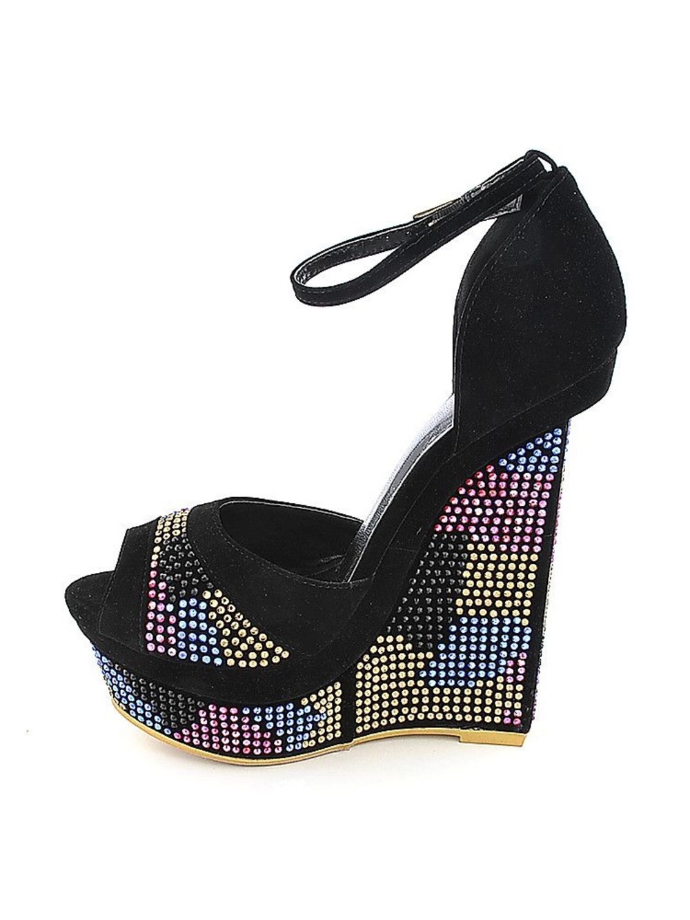 Black Crystal Embellished Platform Pump - Women's